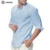 Mens Blusa Algodão Linho Solto Tops Manga Longa Tee Primavera Outono Verão Casual Homens Bonitos Camisa 220726