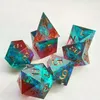 Inne 7pc/zestaw ręcznie robiony kolorowy zestaw kostki na krawędzi Piękny D20 Polyhedral Digital dla DND RPG COC Board Table Games Prezent Edwi22