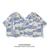 Büyük boyutlu Amerikan tarzı yaz kızarmış sokak moda küçük balık baskısı kişiselleştirilmiş erkek gündelik gömlek 220712