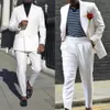 Costumes de pantalons pour hommes blancs, Tuxedos de marié à Double boutonnage, revers à pointe, Blazer de fête de bal, pardessus, veste et pantalon