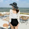 Kobiet stroje kąpielowe Wysokiej talii One Piece Girl Swimsuit Push Up Samica Odchudzanie Plus Bikini Z Ruffles Plaża Pływać dla kobiet Retro Panie