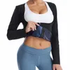 Vrouwen Sauna Shaper Tops Lange Mouw Thermo Zweet Shapewear Afslanken Rits Taille Trainer Corset Gym Fitness Workout Shirt 220801