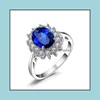 Anelli a fascia Gioielli Moda Grande anello in pietra blu per le donne Fascino Sier Colore Cz Promessa di matrimonio Fidanzamento Accessori da donna Regali Drop Delive