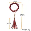 Buffalo Plaid Wood Bead Armband Smycken Svart Vit Kontrollera Leopard Tassel Keychains Bangle Anti Loss Fringe Armband Armband Key Ring Pendant Bag Tillbehör BC8004