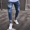 Erkekler için erkek kot pantolon esnek yırtık sıska nakış tasarımcısı denim pantolon Avrupa tarzı sokak sıradan pantolon moda adam deliği jeanmen's