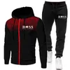 Designer Winter 3XL Herr Huva Matchande SweatSuit Casual träningsoverall Patchwork 2-delad joggingset Kostymer Solid Gym Sportkläder