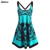 Umeko Summer Goth Plus Size Skull Print Mini abito senza maniche da donna Y2K Abiti casual da donna per Tver Dark Academia Alt Clothes 220613