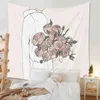 Tapestry Pink Girl Floral Carpet Hippie Women Rose Flower Mouth Wall Hanging Bo