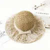 Wide Brim Hats Parent-child Summer Straw Hat Lace Flower Bow Sun For Women Girls Floppy Beach CapWide