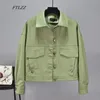 FTLZZ femmes vert veste en simili cuir manches chauve-souris Biker manteau court simple boutonnage Pu moto veste ample vêtements d'extérieur 220815