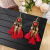 Retro Long Tassel Bead Dangle Earrings For Women Palace Style Carved European and American Earrings Ethnic Jewelry Indian Jhumka
