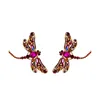 Lüks büyük yusufçuk saplamaları küpeler kadınlar kişiselleştirilmiş abartılı böcek metal rhinestone hayvan tasarım saplama küpe hediyeleri moda takılar
