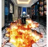 Custom photo flooring wallpaper 3d Wall Stickers Modern fire burning flame crack 3D floor painting walls papers home decoration