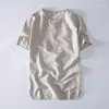 Mäns Kortärmad O Neck Casual Bomull Linen T-shirts Sommar Slim Fit Men Tees Toppar Kinesisk stil Konstnär Tshirt Male TS-4151