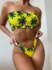 Womens swimwear planta impressão maiô push up bandeau bikini babados maiô plissado designer sexy conjunto v cintura