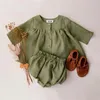 Princesse Bébé Filles Vêtements Ensembles Été Printemps Lin Coton Filles Blouse Bas Shorts 02 Y Bébé Fille Vêtements Tenues 220519