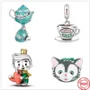 925 Sterling Silver Dangle Charm Copo Copa do garoto Cat Friends Party Copo Diy Fine Mertes Fit Pandora Charms Bracelet Acessórios de joias DIY