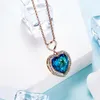 Colares pendentes Coração romântico do colar do oceano com cristais austríacos azuis elegantes garotas pendentes do desfile de moda feminina jóias