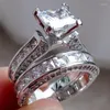 Pierścionki ślubne 2022 Style urok Para Her Her S925 Srebrny Srebrna Princess Cut Cz Anniversary Pierścień zaręczynowy Zestawy Wynn22
