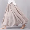 Women Linen Cotton Long Skirts Elastic Waist Pleated Maxi Skirts Beach Boho Vintage Summer Skirts Faldas Saia 220711