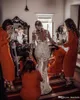 Sexy Sheer Bohemian Wedding Dresses Sheath Long Sleeves Lace Appliqued Backless Beach Boho Bridal Gowns BC1076