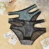 3XL 4XL Vita media alta Donna Mutandine leopardate Sexy Maglia trasparente Scava fuori Biancheria intima Senza cuciture Cinturino Seduzione Lingerie L220802