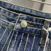 Zomer King Heavy Industry Hot Drill Nieuwe High Taille Vertical Stripe Rhinestone Denim Rok