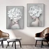 White Flower Girl Women Posters and Prints Nordic Figure Canvas Painting Girls Wall Art Flower Pictures for Living Room Bedroom