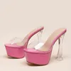 Slippers Summer Party Stripper Pole Dance Shoes Platform Heels Fashion Peep Toe Pvc Transparent Sandals Women Apricot Pink 220321
