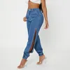 Денимколаб модная сторона ног разделить женские джинсы свободные брюки гарема, дамы, галстук, джинсы уличная одежда, джинсы, джинсовые штаны 220701