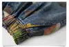 IEQJ Mulheres Blue Patern Impresso Denim Largo Perna Shorts Cintura Loose Fit Calças Moda Primavera Verão 3D0023 220419