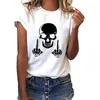 Women T Shirt Summer Skull Middle Finger Harajuku Print Ladies Tshirts Short Sleeve Casual Streetwear Tee Femme