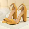 Sandals Summer 9.5cm High Heels Nude Burgundy Yellow Chunky Classic Platform Block Shoes Big Size 34-43 SummerSandals