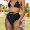 Andere Bling Rhinestone Mesh Hollow Sexy Body Chain Bra Pants Suit voor vrouwen Nachtclub Luxe Crystal Bikini Bekleding Up Tops Jewelry Oother