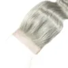 4x4inch 10 20 Peruaans menselijk haar Braziliaanse lichaamsgolf puur zilvergrijs haar haar top sluiting gebleekte knopen snel