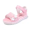 Summer Fashion Pink Bow Leaf Beach Princess Flat Shoes Baby Girl Nonslip Soft Bottom Roman Sandals 220607