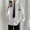 Herren lässige Hemden schicken Krawatte Herrenkennzeichnung Langarm Tops Schwarz/Weiß Farbmode Retro-Stil männliche Kleidung M-2xlmen's