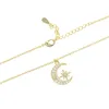 Vergoldete winzige kleine Kristall-Feueropal-Mond-Charm-Halskette mit graviertem CZ-Mond-Stern-Weihnachtsgeschenk, klassische Mode, zarte zierliche Halsketten
