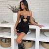 Femmes été pansement moulante Mini robe noir zèbre imprimé Patchwork maille découpe fronde bretelles Vestidos dames Sexy fête Club