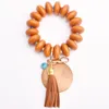 Beadered Bracelet Bulechains DIY Blank Wood Chip Tassel Tassel Cool Pante Portable Key Gift Keyring DE629