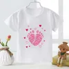 어린이 티셔츠 귀여운 아기 풋 프린트 인쇄 캐주얼 상단하라 주쿠 흰색 패션 단락 의류