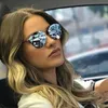 النظارات الشمسية مرآة نظارات الشمس الفاخرة جولة المرأة مصممة العلامة التجارية Cateye Retro Rimless Sunglass Female