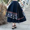 Skirts Vintage Oriental Chinese Traditional Dress Women Ethnic Skirt Female Autumn Winter Long Blue Red Patchwork Embroidery Midi SkirtSkirt