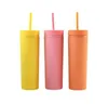 Süblimasyon 16 oz Moda Akrilik Kupalar Tumblers Ücretsiz Straws Kapaklı Mat Renkler Çift Duvar Su Şişesi Kahve İçme Plastik Sippy Kupası
