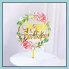 Cake Tool Bakeware keuken eetbar huizen tuin topper lichte bloem gelukkige verjaardag ingebrachte kaart acryl elegante fon dhuaz