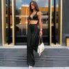 Kvinnors tvåbitar byxor mode Satin 2 Set Women Summer Clothing Sleeveless Backless Camisole Tank Top Wide Leg Suits Y2K OutfitsWomen's