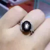 Cluster Rings Natural Starlight Black Sapphire Gem Ring Gemstone S925 Sterling Silver Trendy Big Round Environ Women Gift Jewelrycluster