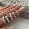 Fedi nuziali arrivate Micro pavimentato Cz Eternity Band Stack White Finger per le donne Ragazza Luxury Baguette Dainty Party JewelryMatrimonio