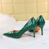 Plus Size 34-43 Women Metal Bead High Heels Checkered Leather Pumps Sexy Pointed Toe Wedding Ladies Shoes Green & Black & White