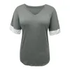 Kvinnors t-shirt blus arbete kontor kvinnor kvinnor sommar v hals kort ärm tunika topp solid panel t-shirt överdimensionerade teewomen's